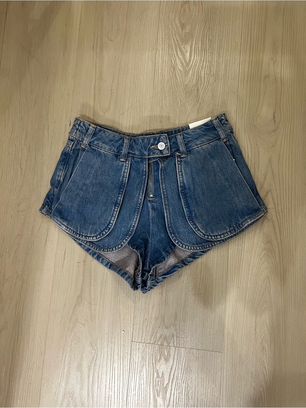 Free People Curved Panel Dark Blue Denim Shorts